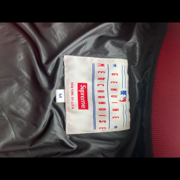 Supreme NewYork Yankees 47 brand LEATHER VARSITY JACKET 2015SS RED MLB M RARE - Picture 3 of 10